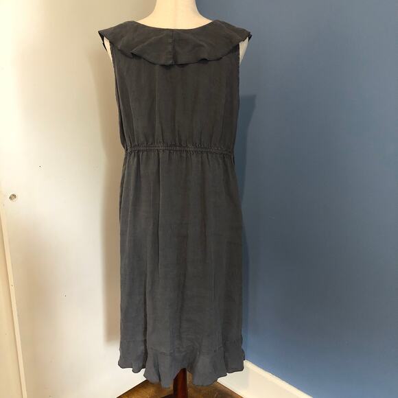 VTG 90s Russ Berens Malibu Gray Ruffle Midi Dress L Coastal Minimalist Made USA - Picture 7 of 12